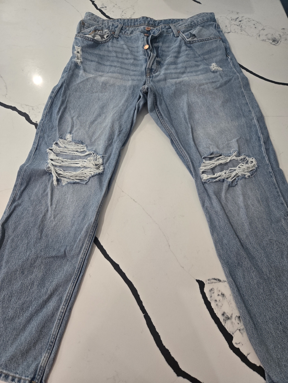 90's Boyfriend Jeans Light Wash Distressed Ripped Jeans Size 14